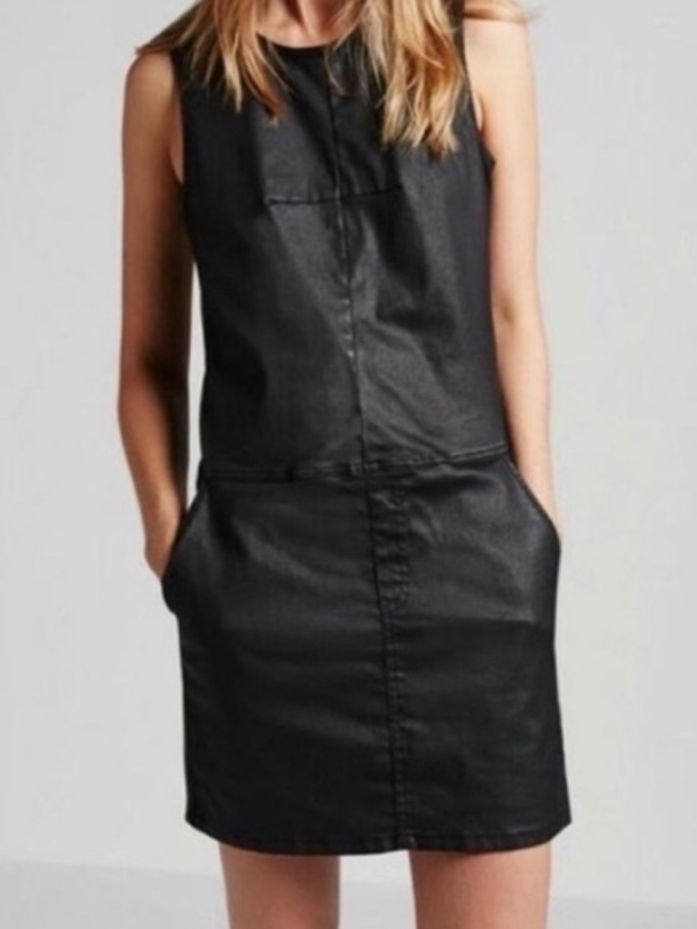 Current/Elliott Coated Mini Shift Dress in Black Size 1